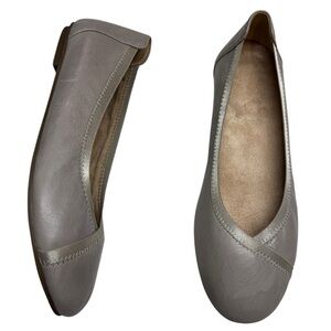 Vionic Caroll taupe gray ballet flats shoes leather business casual boho career